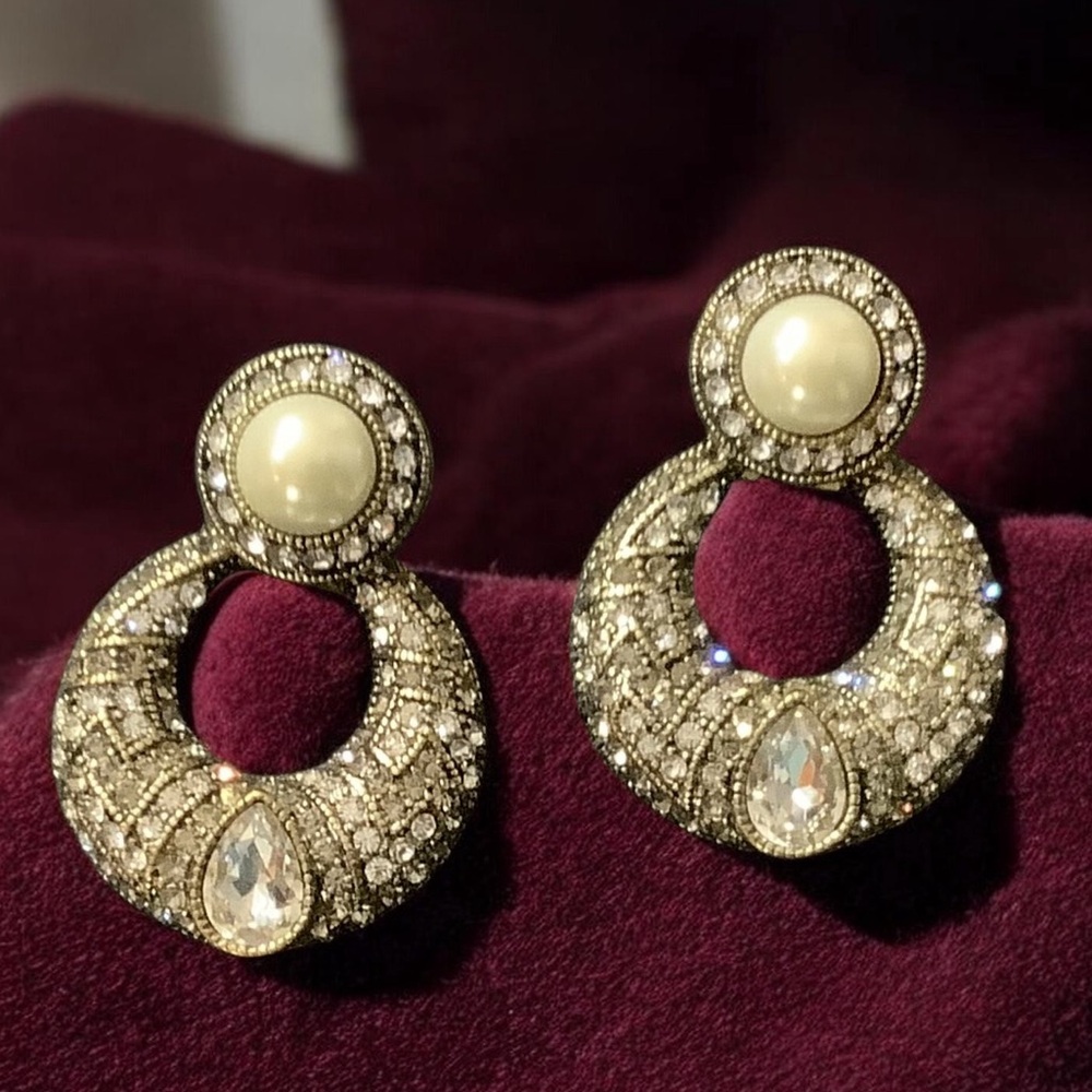 Heidi Daus Pearl, Swarovski Crystal, and Gold Earrings. Studs and or Hoops